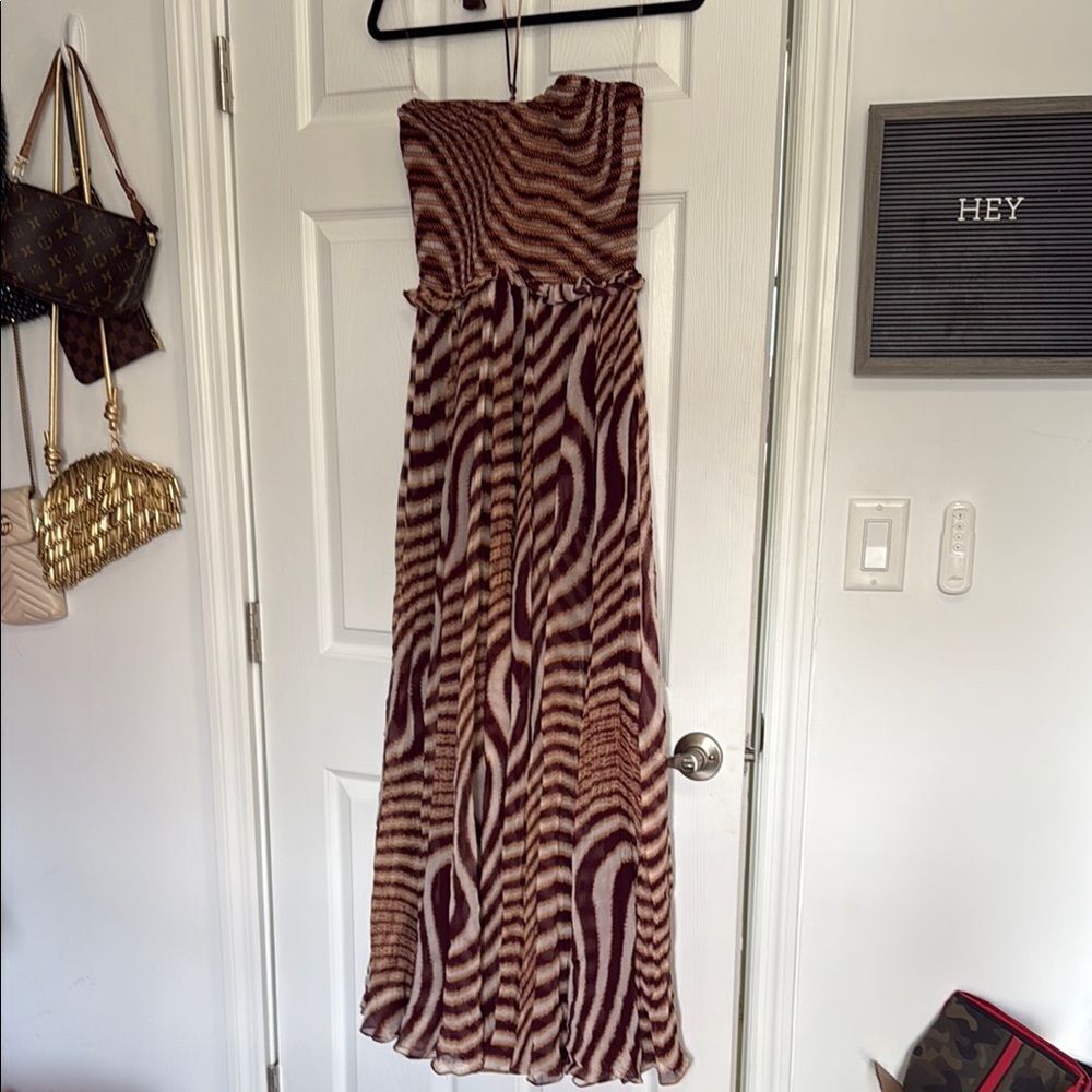Rococo Sand Cream and Brown Strapless Sundress - Size Medium - Halter Option